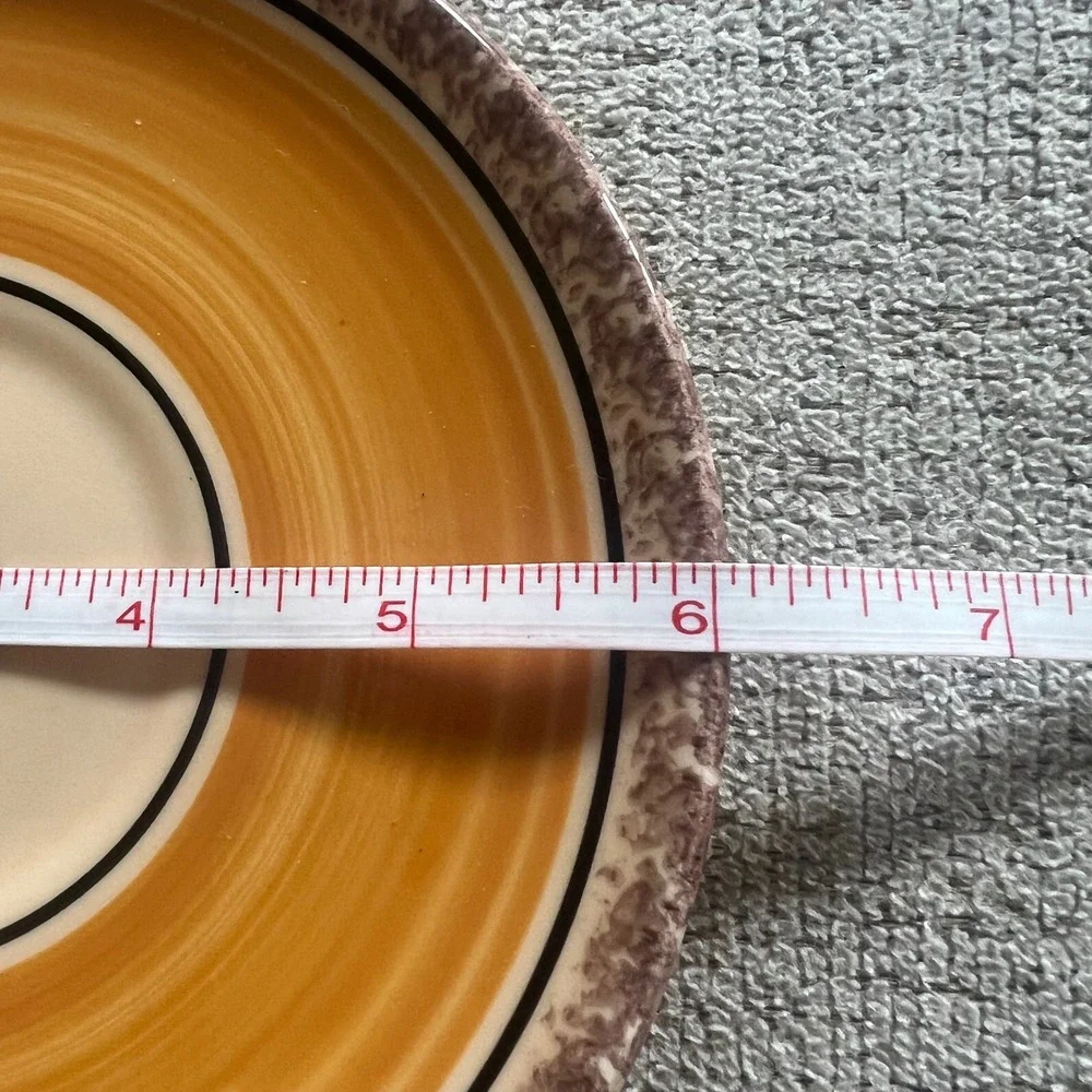 Vintage K&G Luneville France Ceramic Saucer Yellow Brown Speckled Rim 6.25in